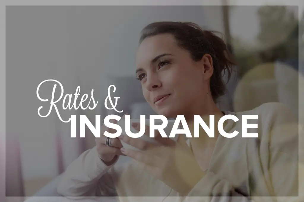 Rates and Insurance banner with a lady in background